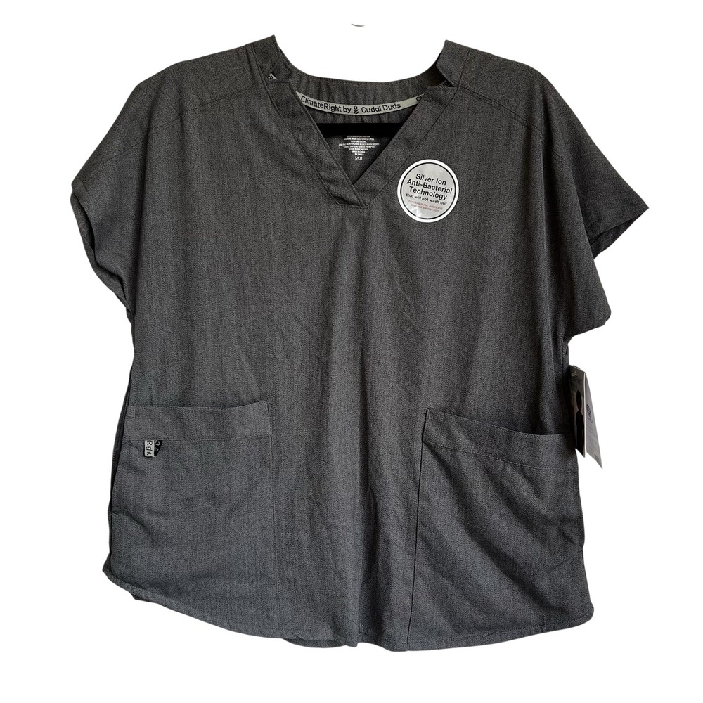 Cuddl Duds‎ ClimateRight Scrub Top Women's Small Gray Medical Hospital Doctor